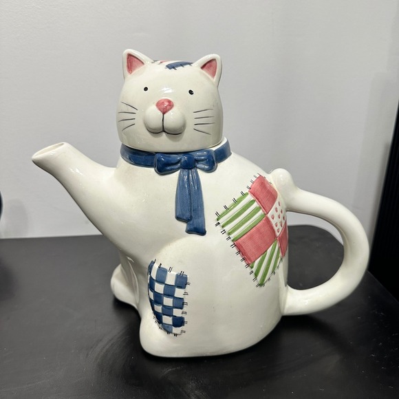 Vintage 1993 Susan Winget Cat Patches Tea Pot  2530 Kitchy Country Cottage Core - Picture 1 of 6